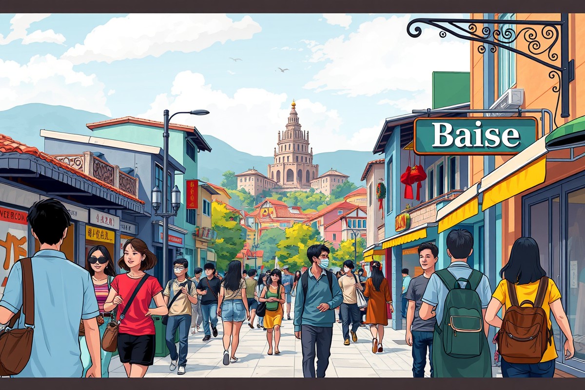 Иностранцы на улице Baise 百色市 у памятника, для групп WeChat.