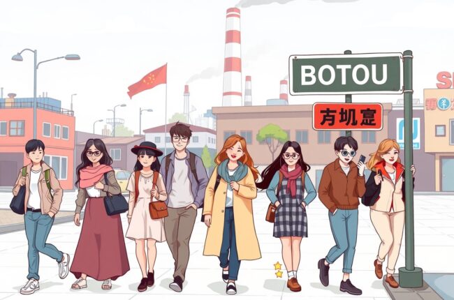 Иностранцы на улице Ботоу у реки Хуанхэ для групп WeChat