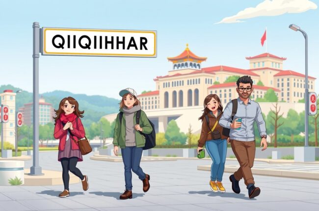 Иностранцы у парка Лунтан в Цзицихаре для групп WeChat