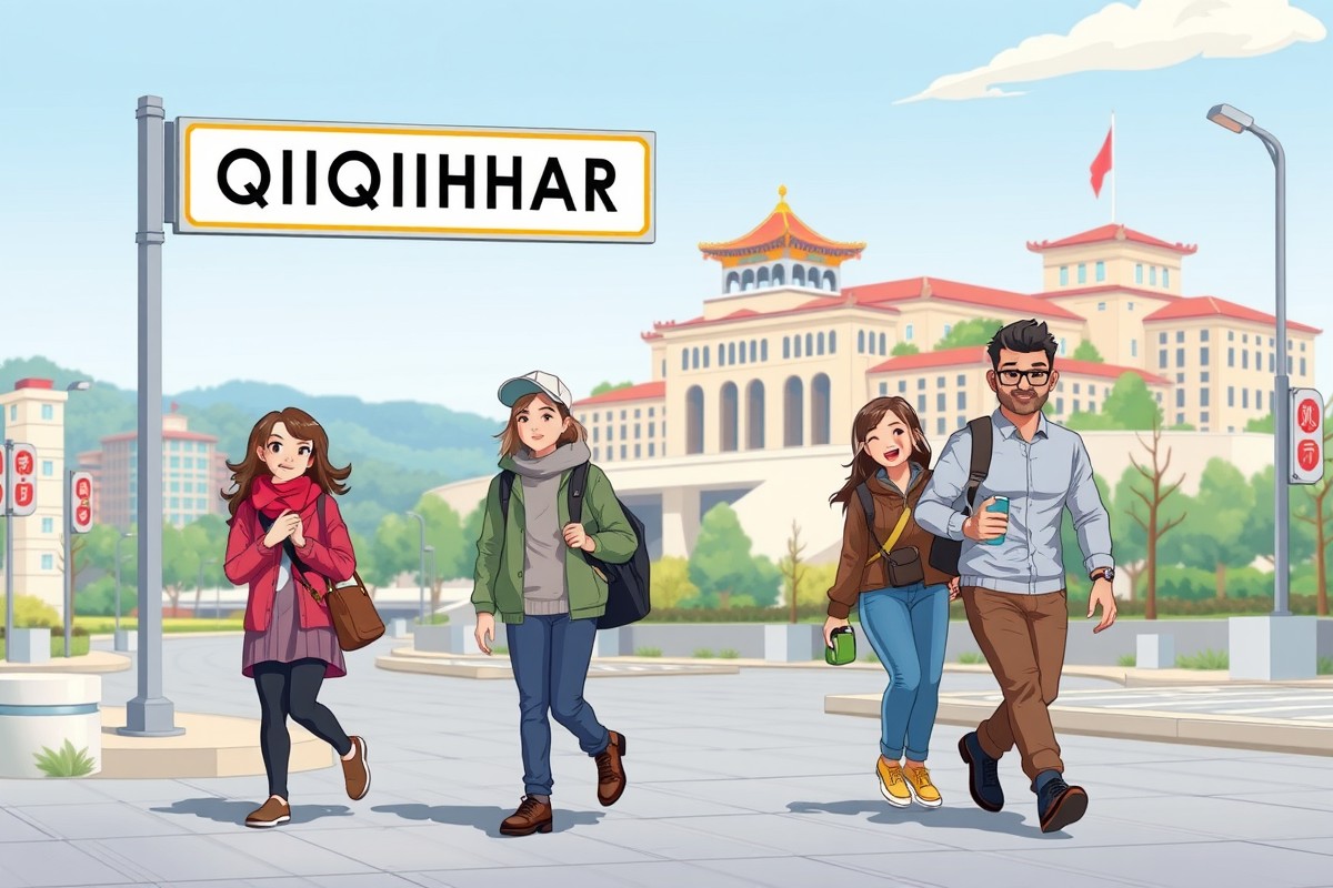 Иностранцы у парка Лунтан в Цзицихаре для групп WeChat