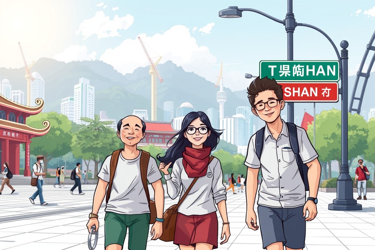 Иностранцы на улице Таيشаня у парка Чжуншана для поиска групп WeChat.